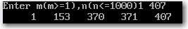 水仙花数，输入m n输出m-n所有满足各位数字立方等于他本身的数，请问代码哪错了？