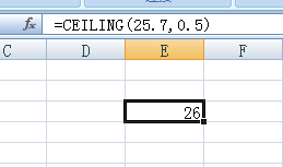 excel表格中  函数ceiling（25.7，0.5）返回值是