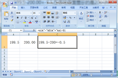excel，199.5-200.00=-0.5,在表格里面显示的是200-200=1，这个怎么解决呢