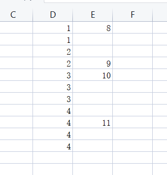 EXCEL表格中按同一数字填充另一单元格，按D列来填充E列