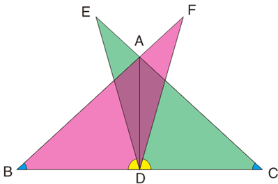 如图，AB=AC，D是BC的中点，∠BDE=∠CDF，DE，DF分别交CA,BA的延长线于点E，F，