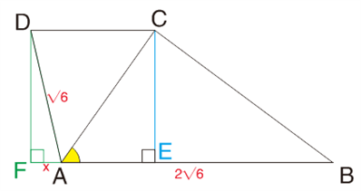 如图，在四边形中，AB||DC  AD=√6，tan∠CAB=√2  若AB=2√6，求△ABC的面积的最大值