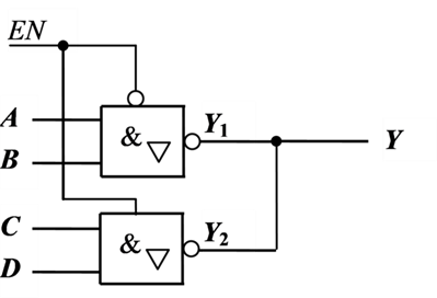 写出如图1-3所示电路中门电路的类型，并分别写出图1-3中当控制信号EN=0和EN=1时输出端