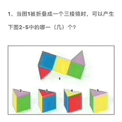 题目：当图1被折叠成一个三菱镜时，可以产生下图2-5中的哪一（几）个？