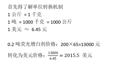 荧光增白剂65元每公斤，0.2吨是多少美元