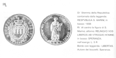 圣马力诺 1898年 5里拉 银币上的人像是谁